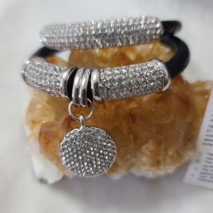 Vintage Joan Boyce Leather Pavé Crystal Bracelets